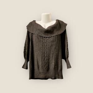Design History Women's Black Off-The-Shoulder Cable Knit Balloon Sweater Size 2X